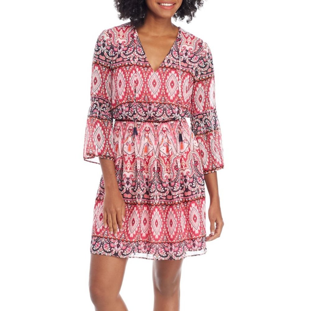 Vince Camuto Bell Sleeve Chiffon Dress Size 4 v45